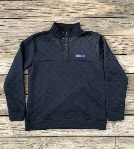 Navy Quilted Quarter Snap Pullover