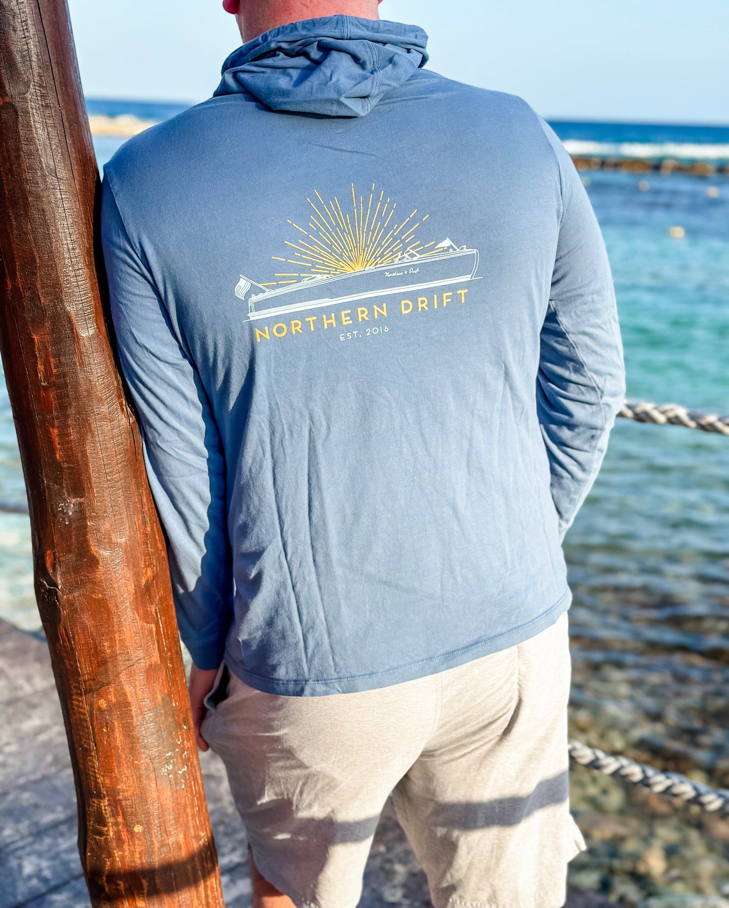 Long Sleeve Hooded Tee - Blue Horizon