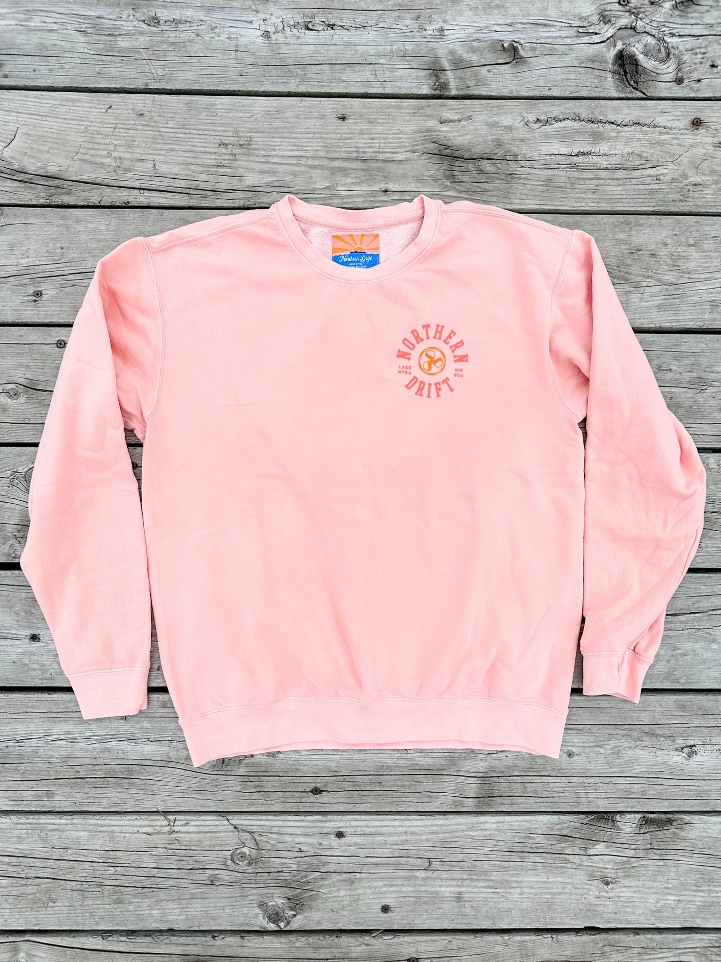 Sun-washed Varsity Crewneck - Coral Reef