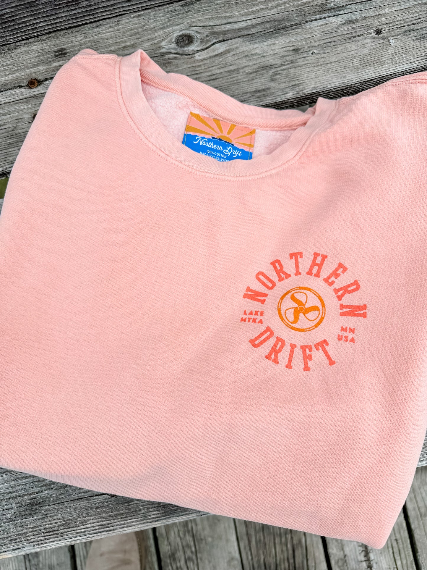 Sun-washed Varsity Crewneck - Coral Reef