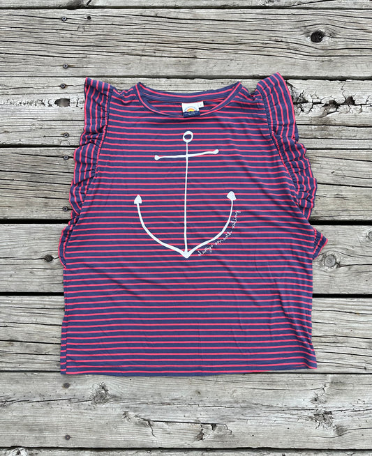 Women's Striped Ruffle Anchor Tee