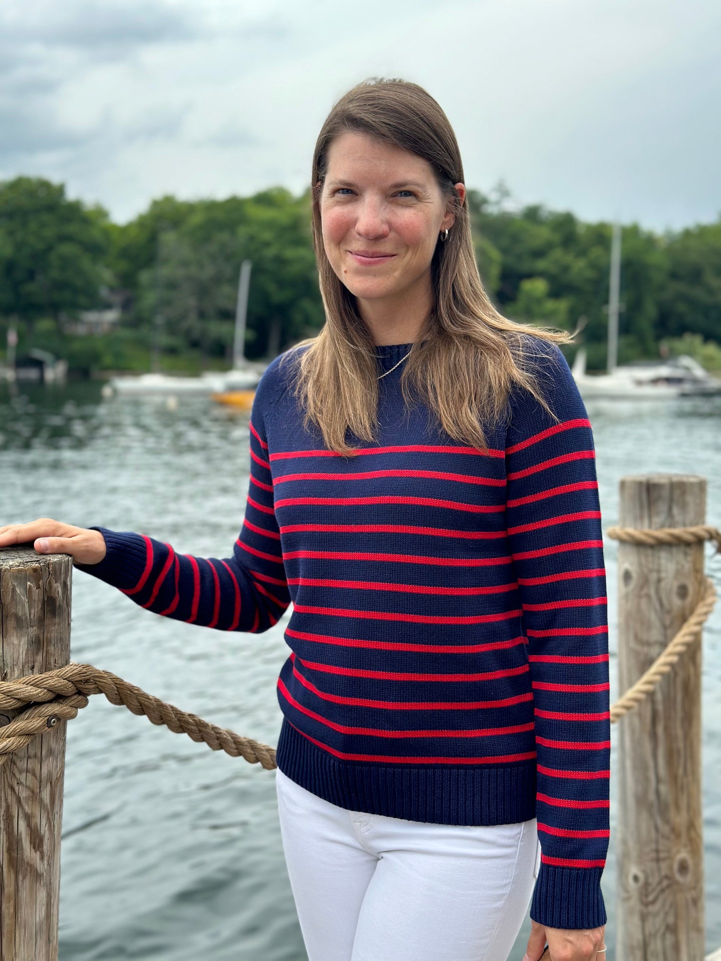 Women's Navy/Red Striped Sweater