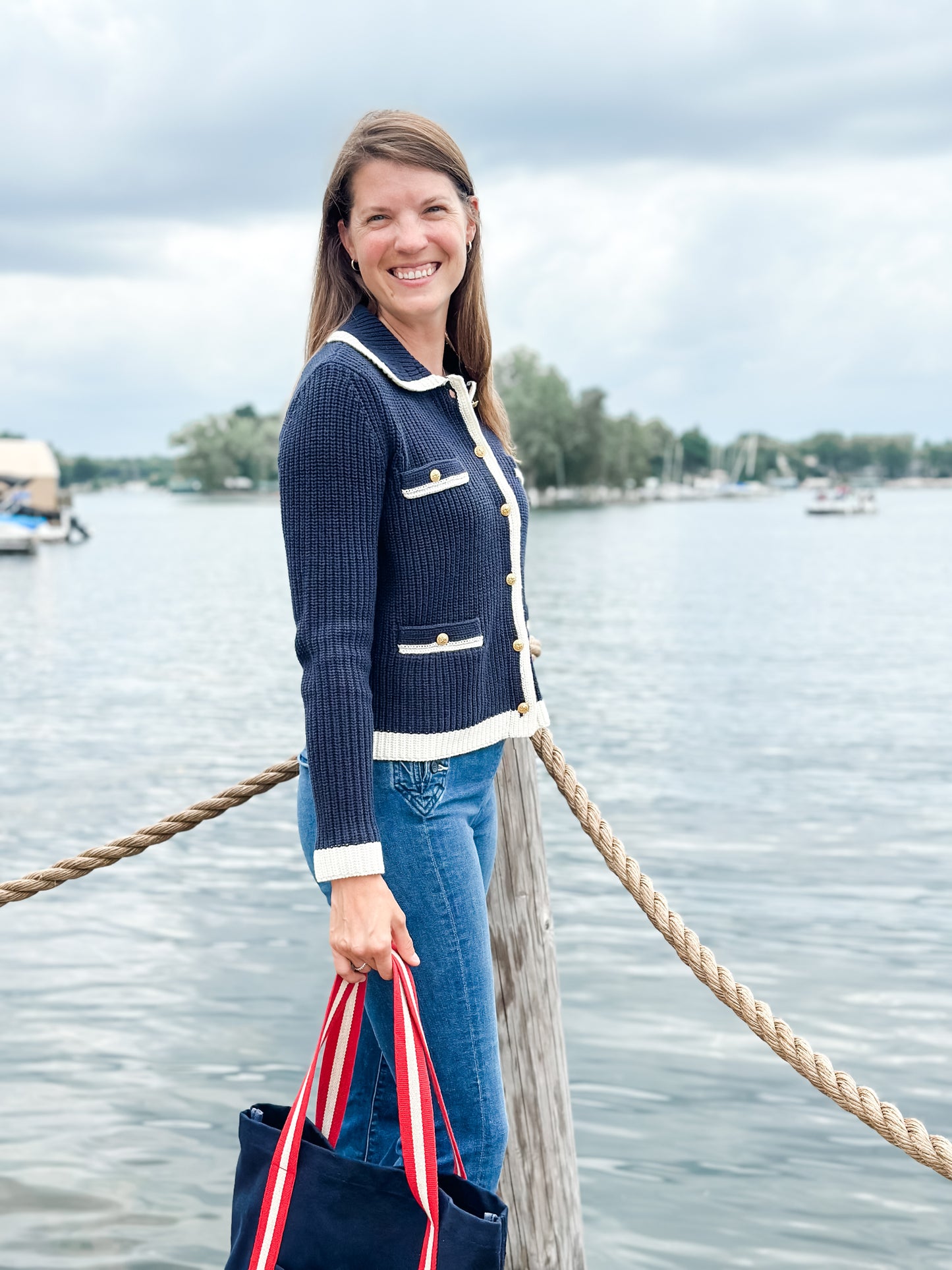 Women's Navy/Ivory Lady Cardigan