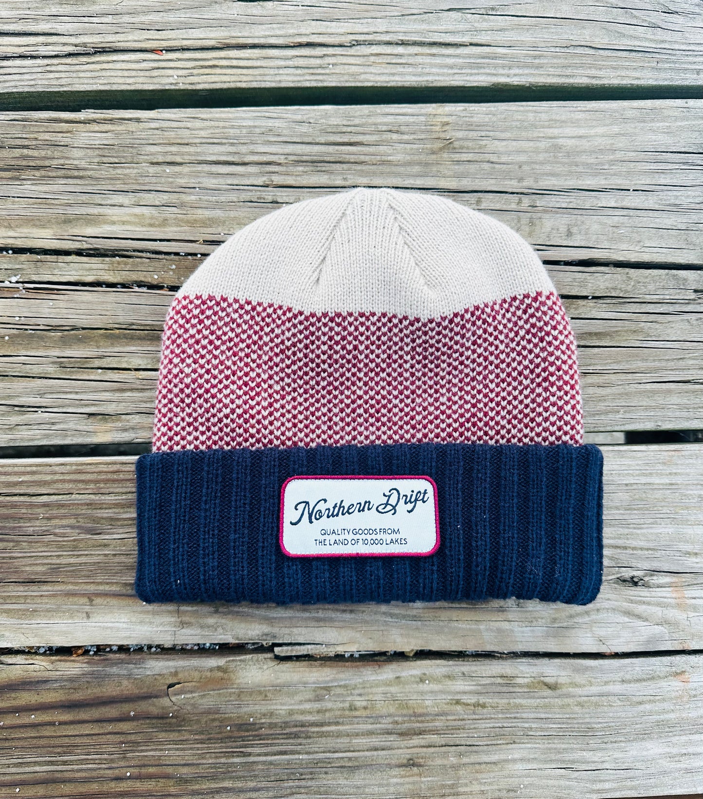 Colorblock Knit Beanie - Crimson