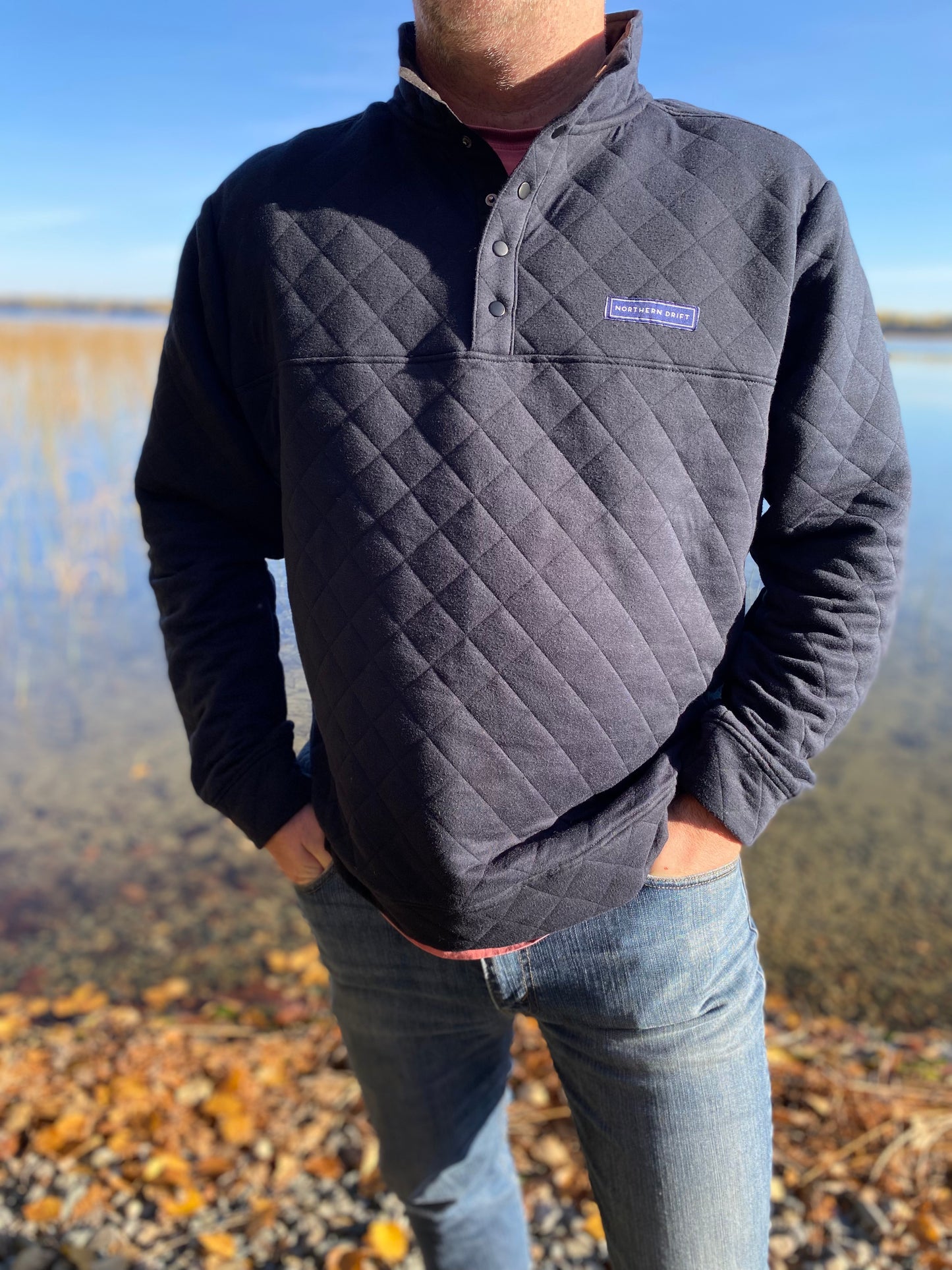 Navy Quilted Quarter Snap Pullover