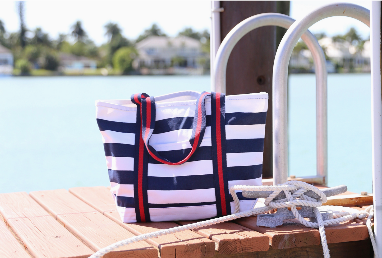 Navy/White Striped  Boat Tote by Line & Cleat