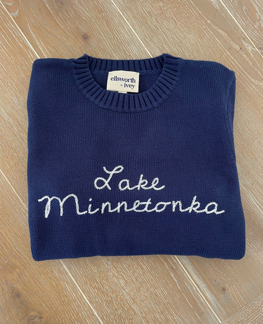 Women's Navy Stitched Lake Minnetonka Sweater